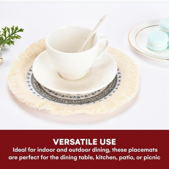 - Round boho placemats 9x9 washable cotton tea spot Mats ( 4 ) - Picture 7 of 16